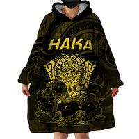 Personalised New Zealand Rugby Wearable Blanket Hoodie Aotearoa Ka Mate Haka All Black Mix Ta Moko Gold Style - Wonder Print Shop