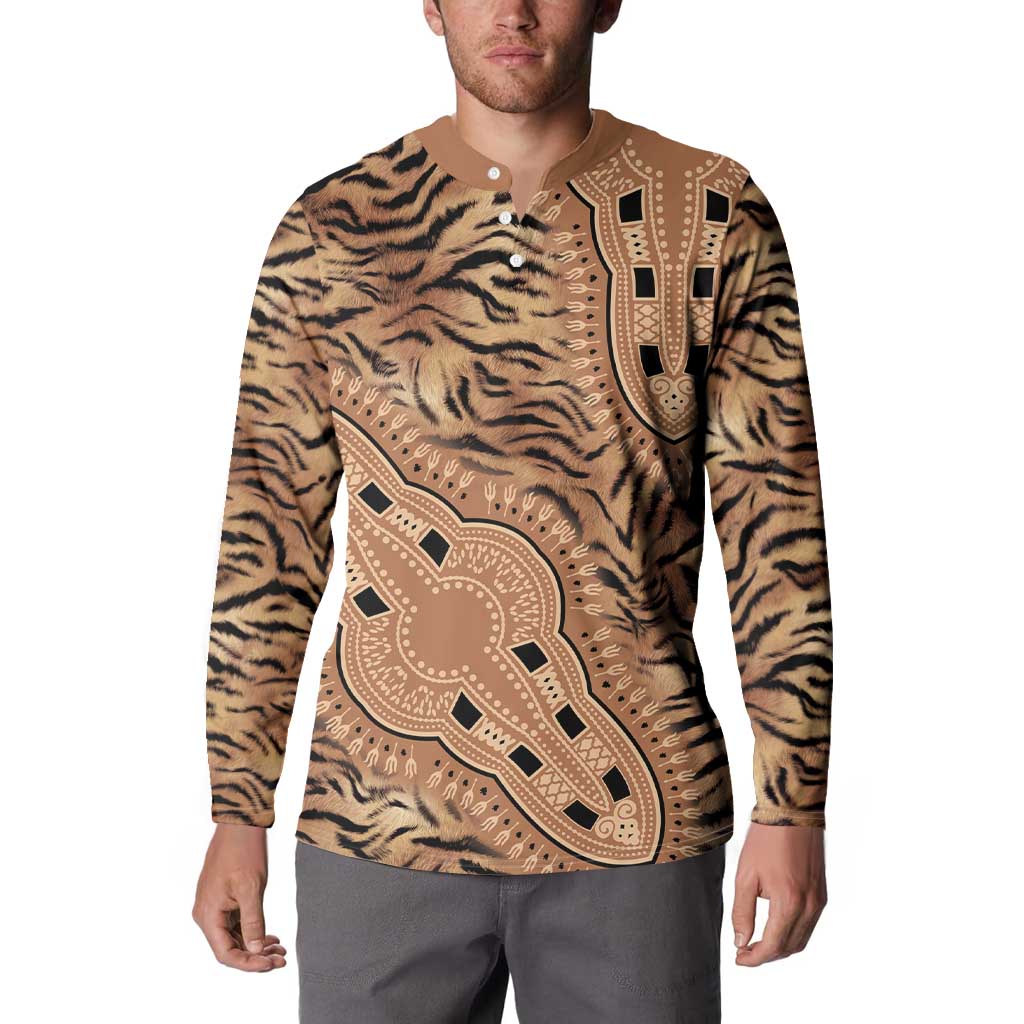Africa Tiger Mix Dashiki Tribal Pattern Button Sweatshirt LT9 - Wonder Print Shop