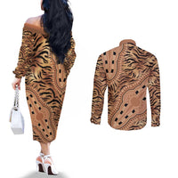 Africa Tiger Mix Dashiki Tribal Pattern Couples Matching Off The Shoulder Long Sleeve Dress and Long Sleeve Button Shirt