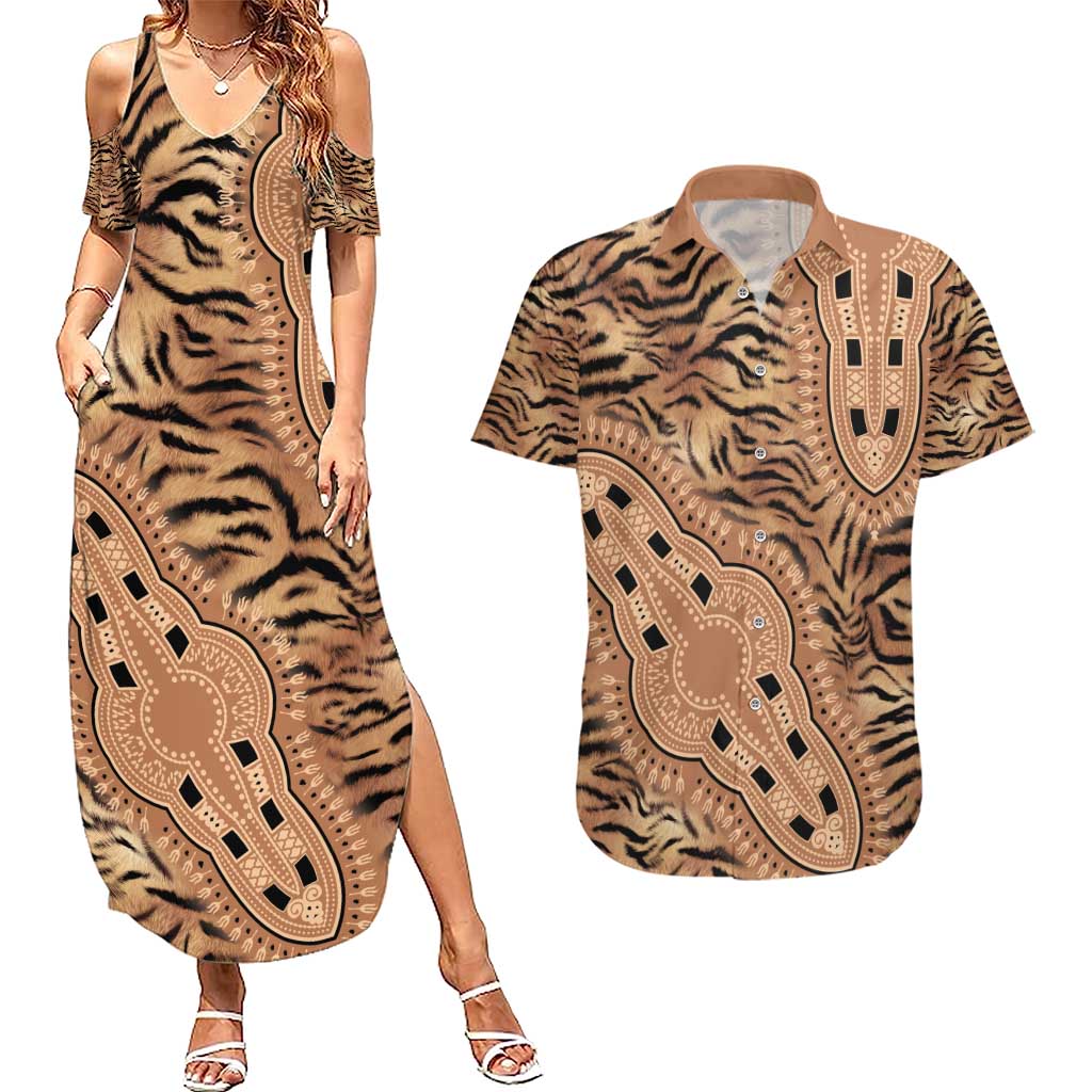 Africa Tiger Mix Dashiki Tribal Pattern Couples Matching Summer Maxi Dress and Hawaiian Shirt LT9 - Wonder Print Shop