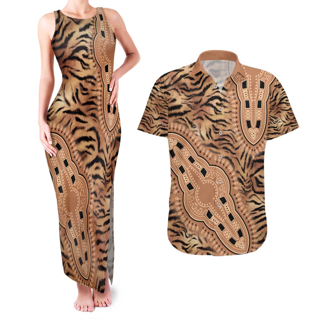 Africa Tiger Mix Dashiki Tribal Pattern Couples Matching Tank Maxi Dress and Hawaiian Shirt LT9 - Wonder Print Shop