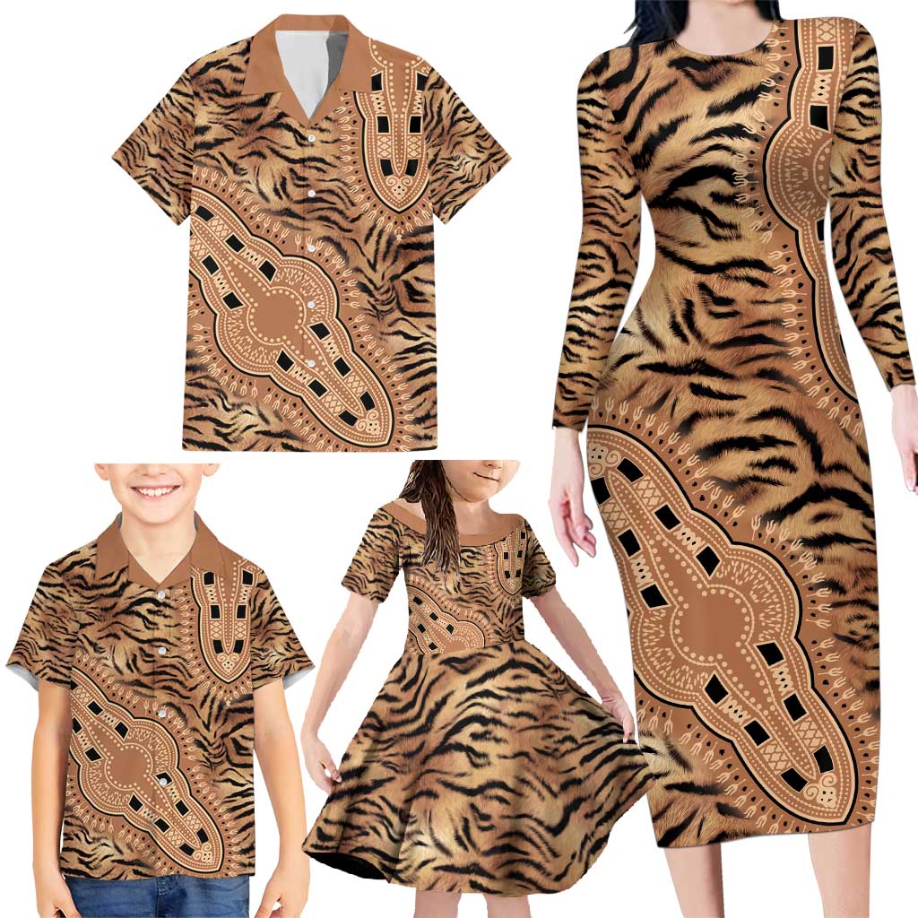 Africa Tiger Mix Dashiki Tribal Pattern Family Matching Long Sleeve Bodycon Dress and Hawaiian Shirt LT9 - Wonder Print Shop