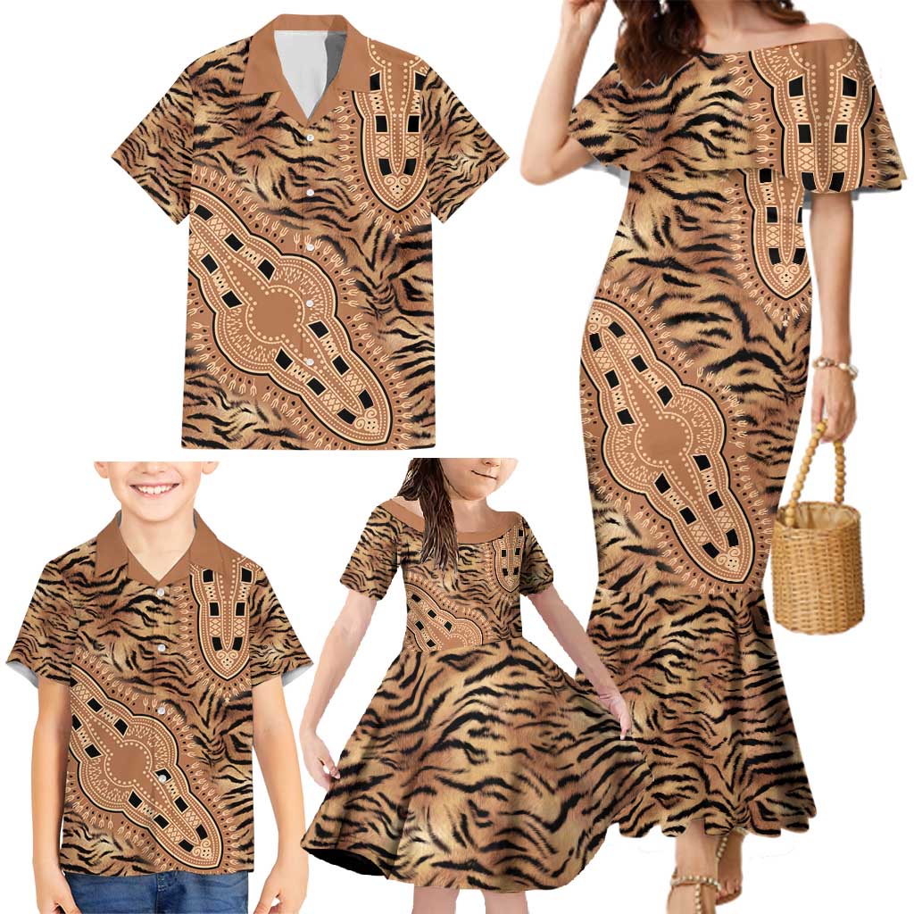 Africa Tiger Mix Dashiki Tribal Pattern Family Matching Mermaid Dress and Hawaiian Shirt LT9 - Wonder Print Shop