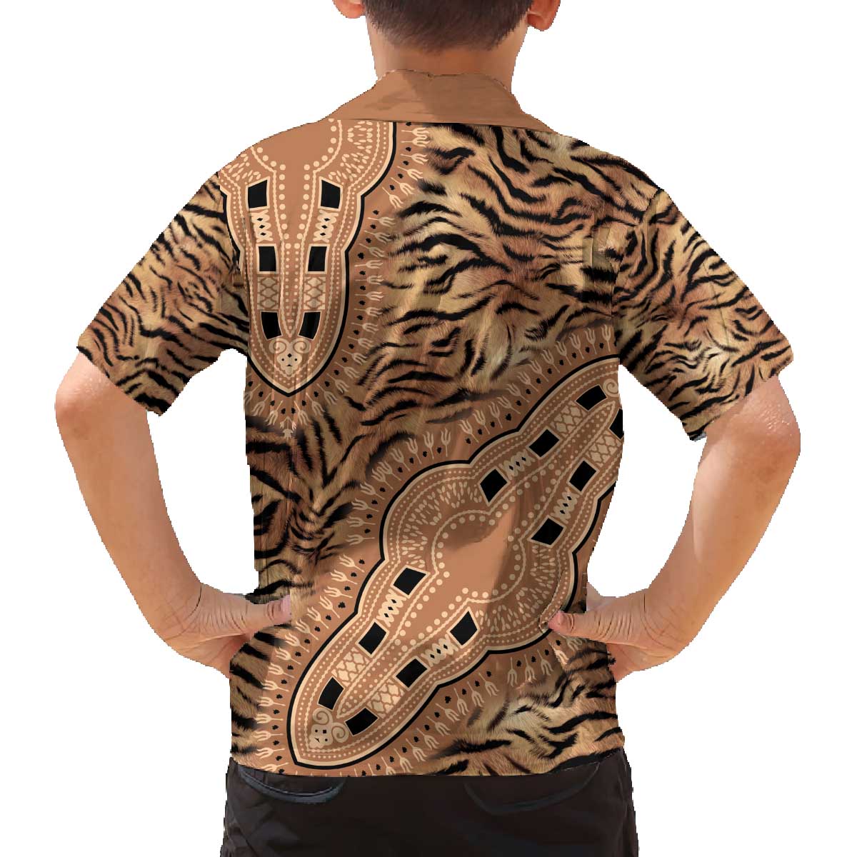 Africa Tiger Mix Dashiki Tribal Pattern Family Matching Off Shoulder Short Dress and Hawaiian Shirt LT9 - Wonder Print Shop