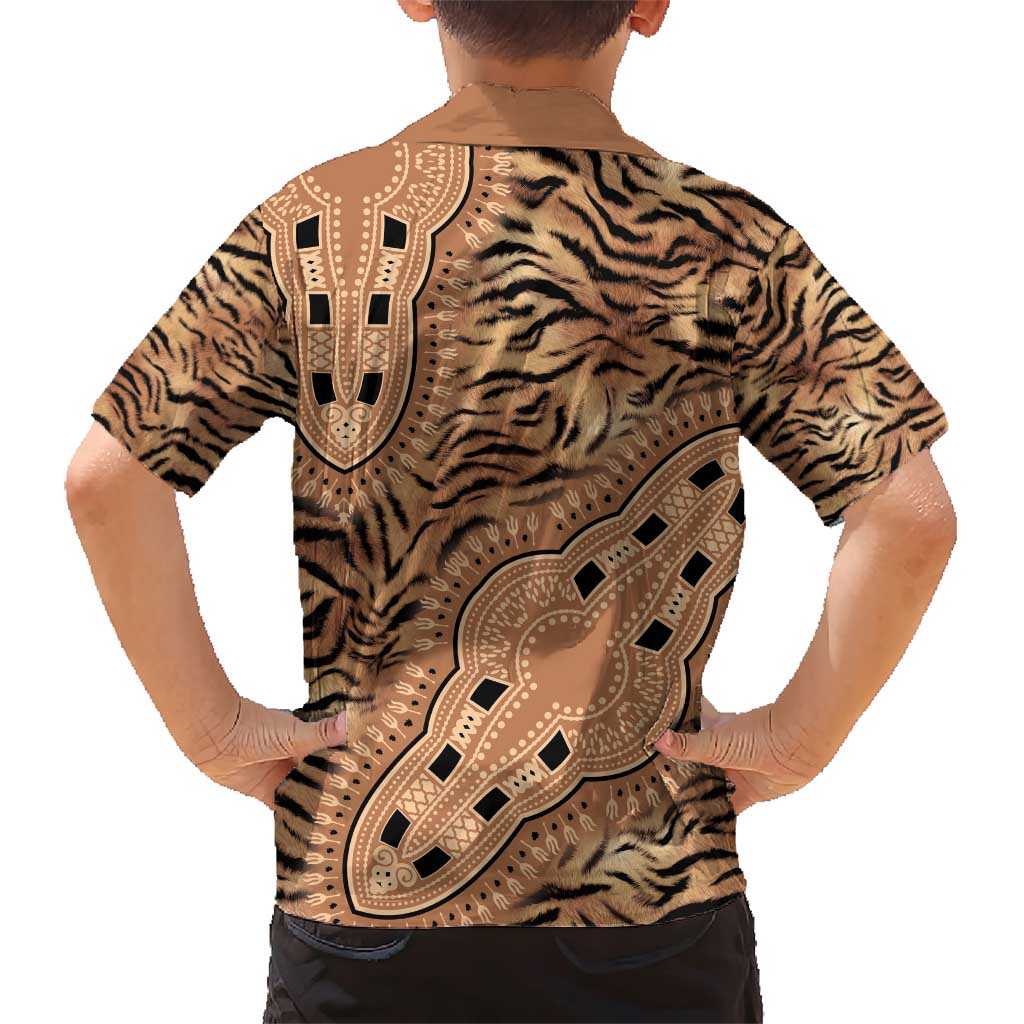 Africa Tiger Mix Dashiki Tribal Pattern Family Matching Short Sleeve Bodycon Dress and Hawaiian Shirt - Wonder Print Shop