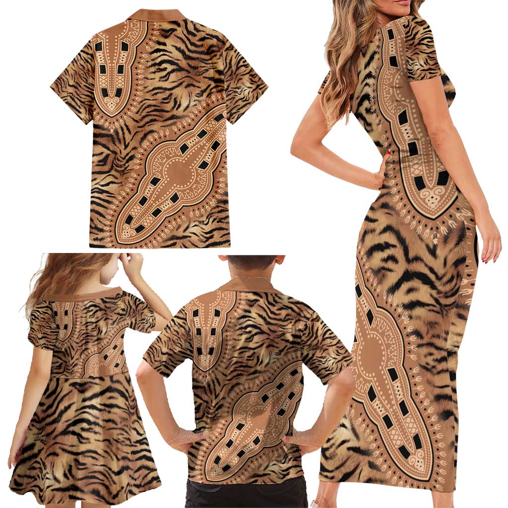 Africa Tiger Mix Dashiki Tribal Pattern Family Matching Short Sleeve Bodycon Dress and Hawaiian Shirt - Wonder Print Shop