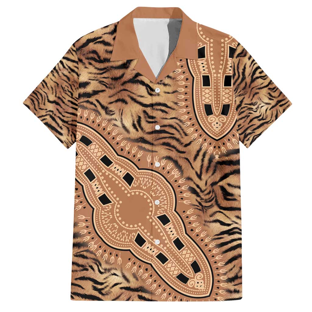 Africa Tiger Mix Dashiki Tribal Pattern Family Matching Short Sleeve Bodycon Dress and Hawaiian Shirt - Wonder Print Shop