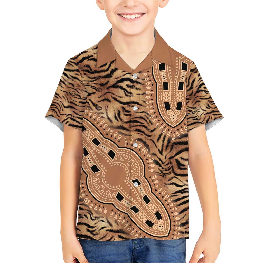 Africa Tiger Mix Dashiki Tribal Pattern Family Matching Short Sleeve Bodycon Dress and Hawaiian Shirt - Wonder Print Shop
