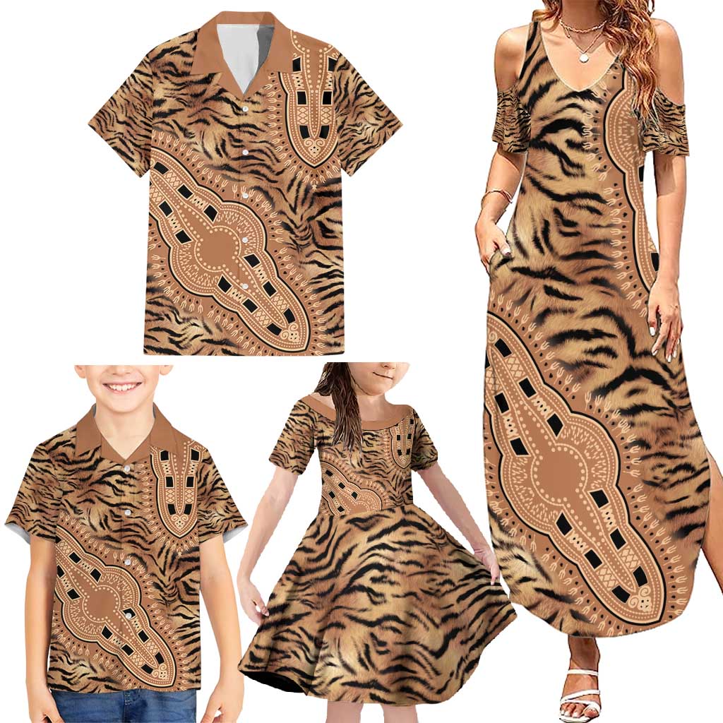 Africa Tiger Mix Dashiki Tribal Pattern Family Matching Summer Maxi Dress and Hawaiian Shirt - Wonder Print Shop