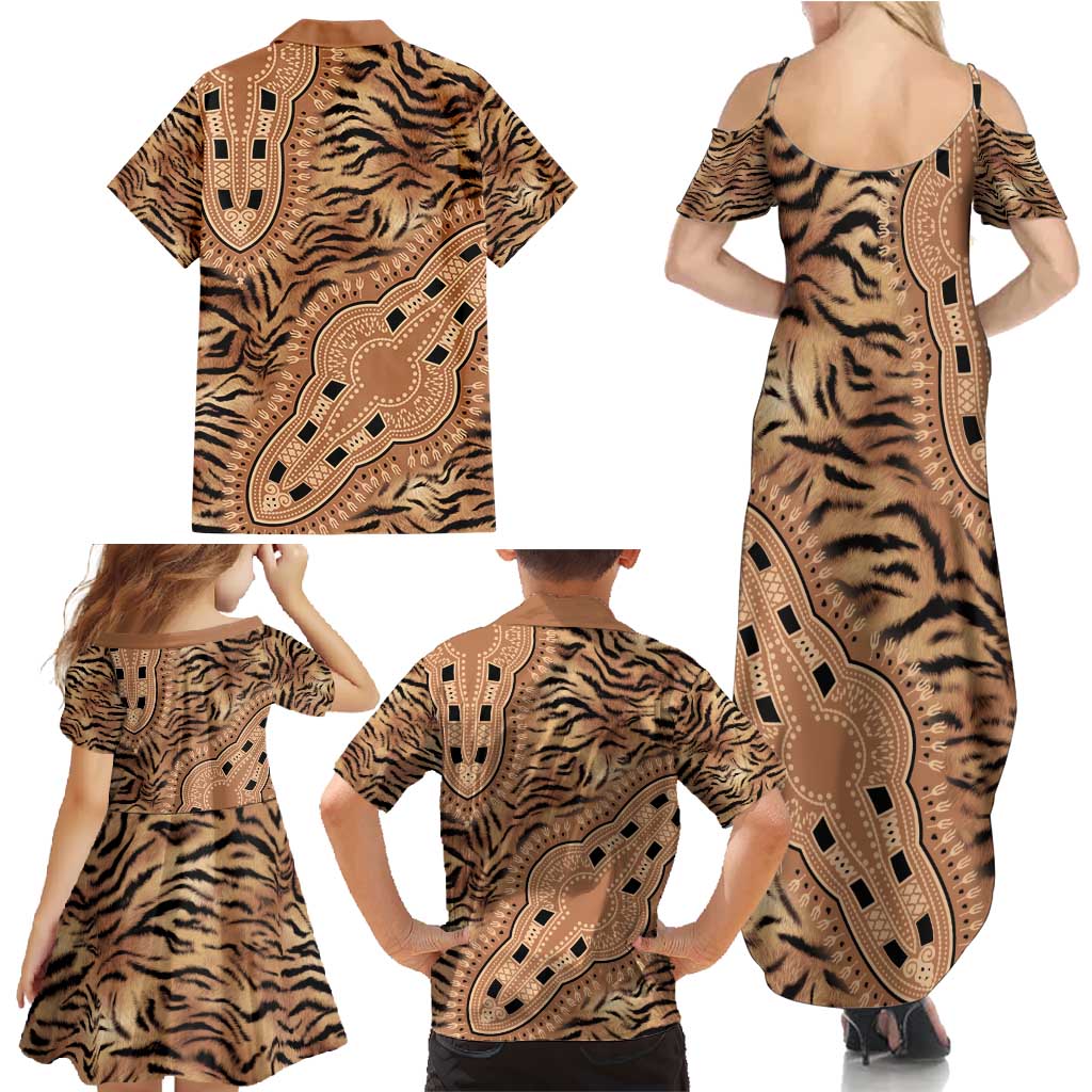 Africa Tiger Mix Dashiki Tribal Pattern Family Matching Summer Maxi Dress and Hawaiian Shirt - Wonder Print Shop
