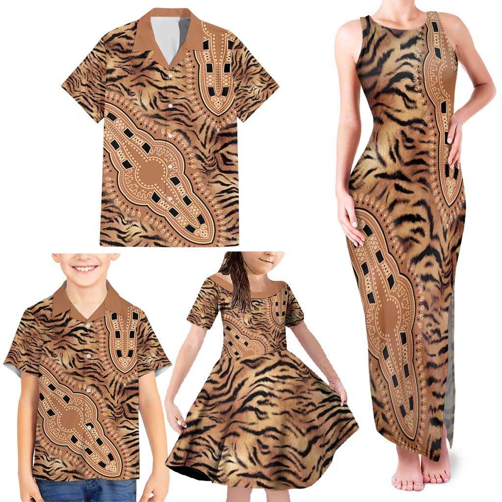 Africa Tiger Mix Dashiki Tribal Pattern Family Matching Tank Maxi Dress and Hawaiian Shirt - Wonder Print Shop