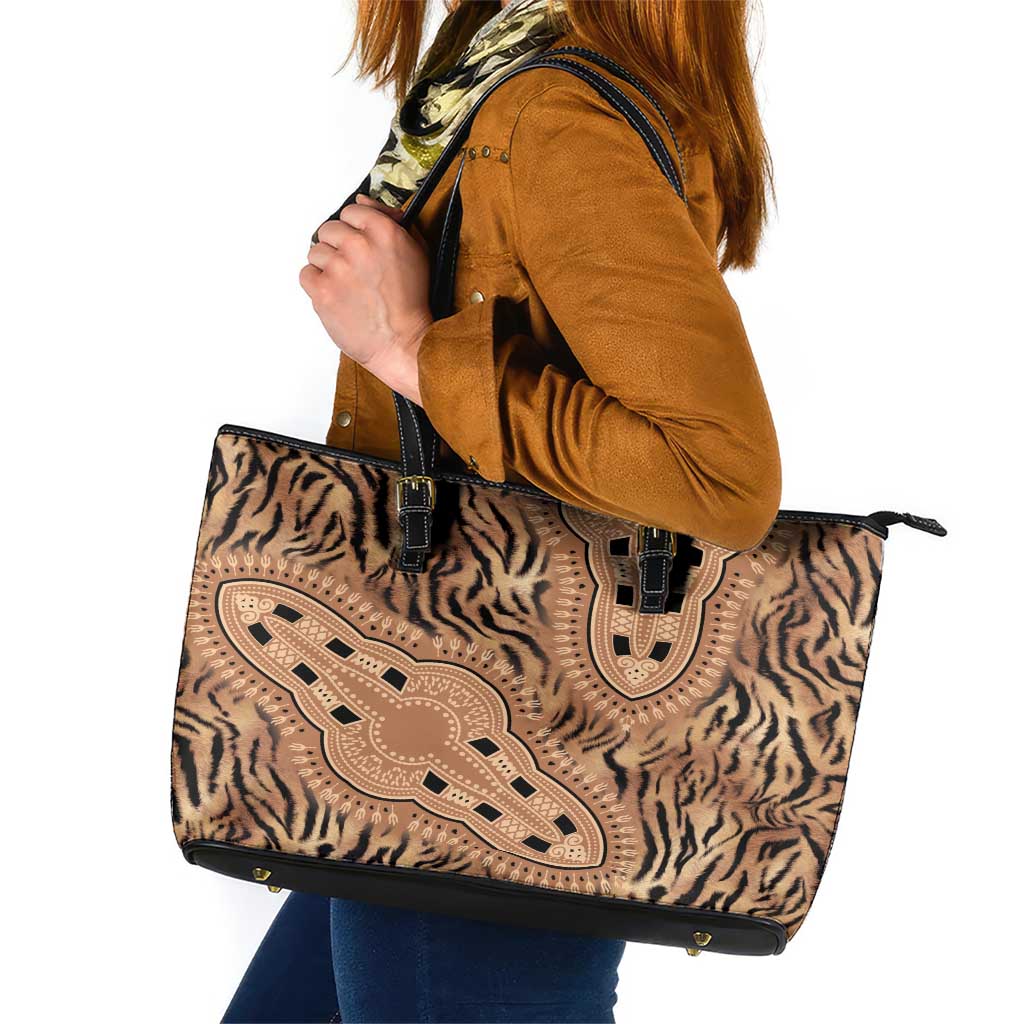Africa Tiger Mix Dashiki Tribal Pattern Leather Tote Bag - Wonder Print Shop