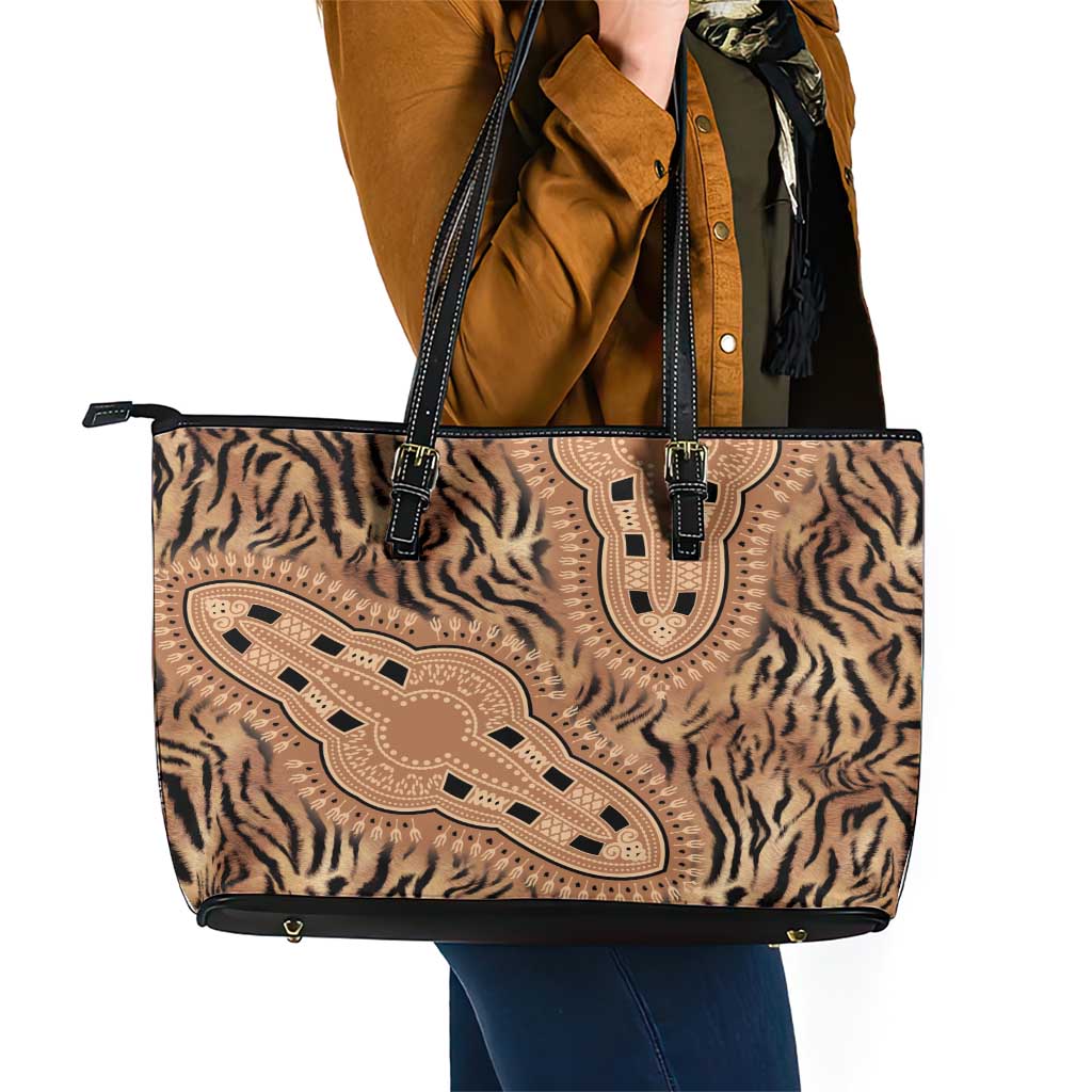 Africa Tiger Mix Dashiki Tribal Pattern Leather Tote Bag - Wonder Print Shop