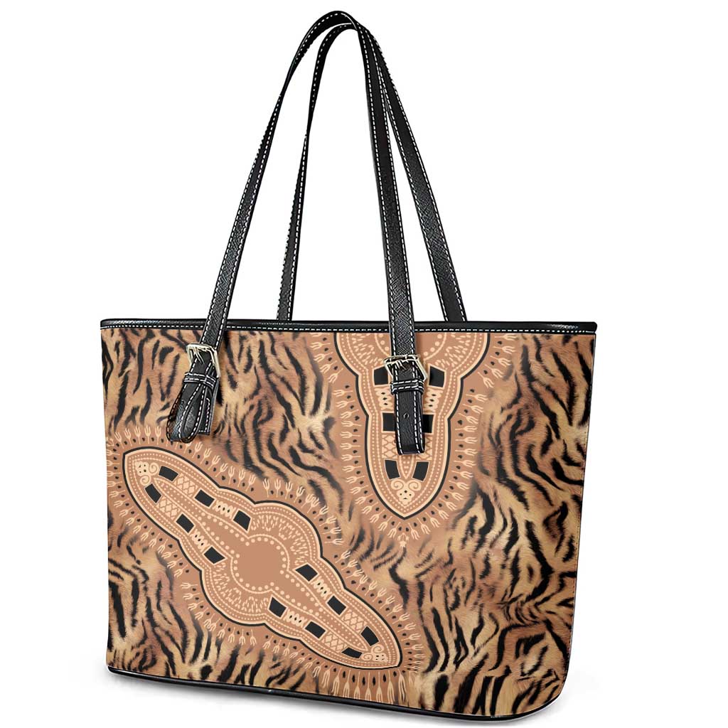 Africa Tiger Mix Dashiki Tribal Pattern Leather Tote Bag - Wonder Print Shop