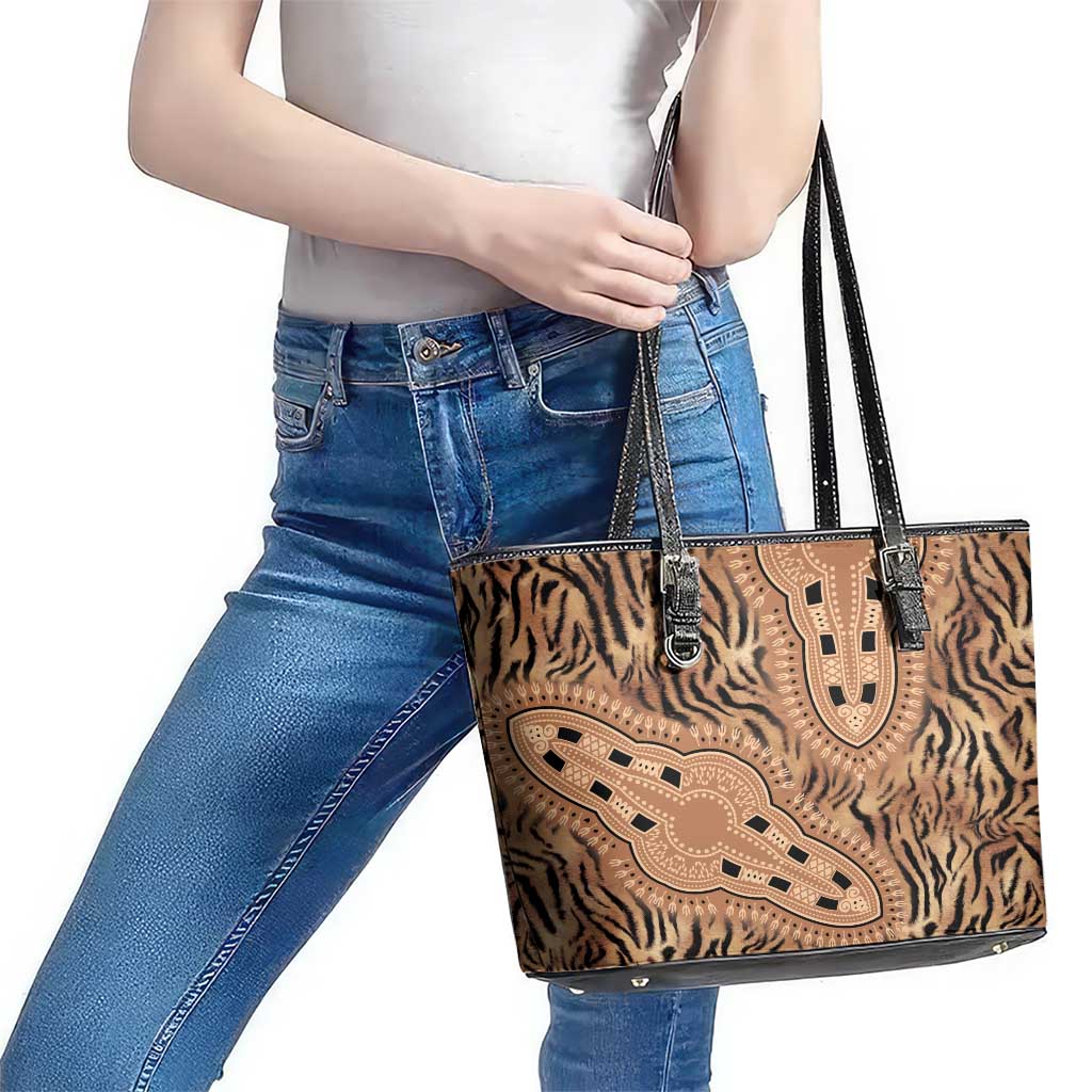 Africa Tiger Mix Dashiki Tribal Pattern Leather Tote Bag - Wonder Print Shop