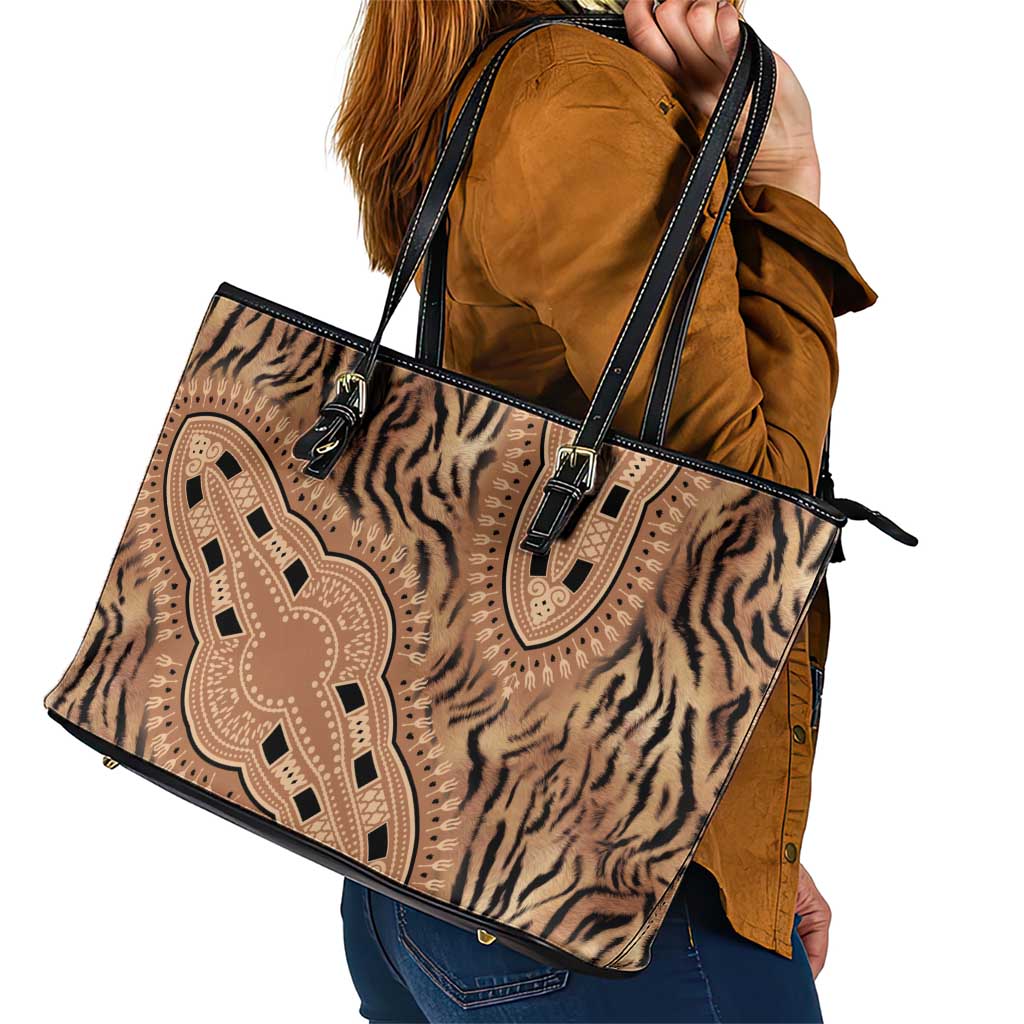 Africa Tiger Mix Dashiki Tribal Pattern Leather Tote Bag - Wonder Print Shop