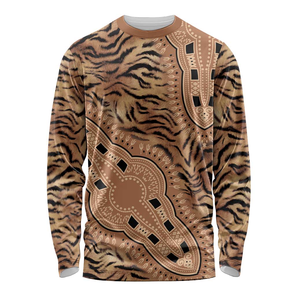 Africa Tiger Mix Dashiki Tribal Pattern Long Sleeve Shirt - Wonder Print Shop