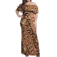 Africa Tiger Mix Dashiki Tribal Pattern Off Shoulder Maxi Dress - Wonder Print Shop