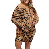 Africa Tiger Mix Dashiki Tribal Pattern Off Shoulder Short Dress - Wonder Print Shop