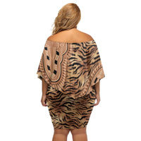 Africa Tiger Mix Dashiki Tribal Pattern Off Shoulder Short Dress - Wonder Print Shop