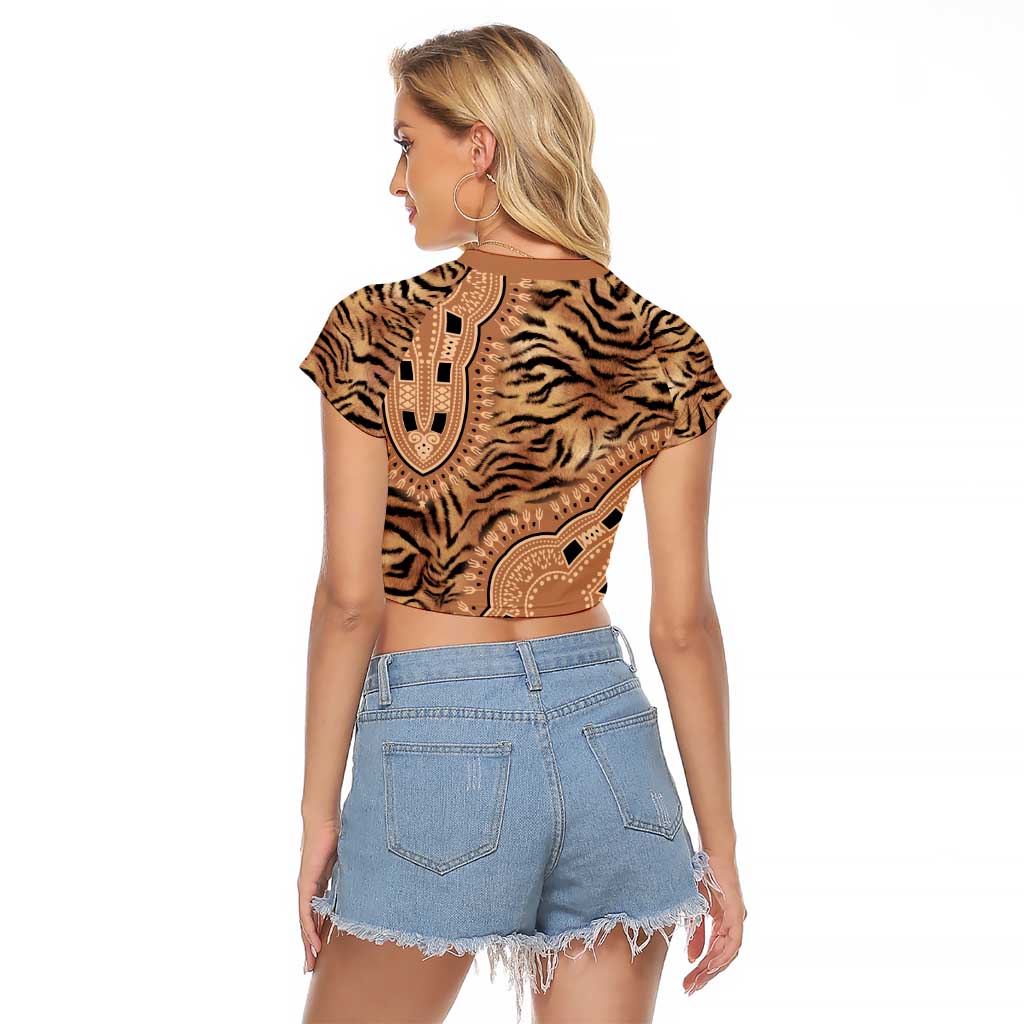 Africa Tiger Mix Dashiki Tribal Pattern Raglan Cropped T Shirt - Wonder Print Shop