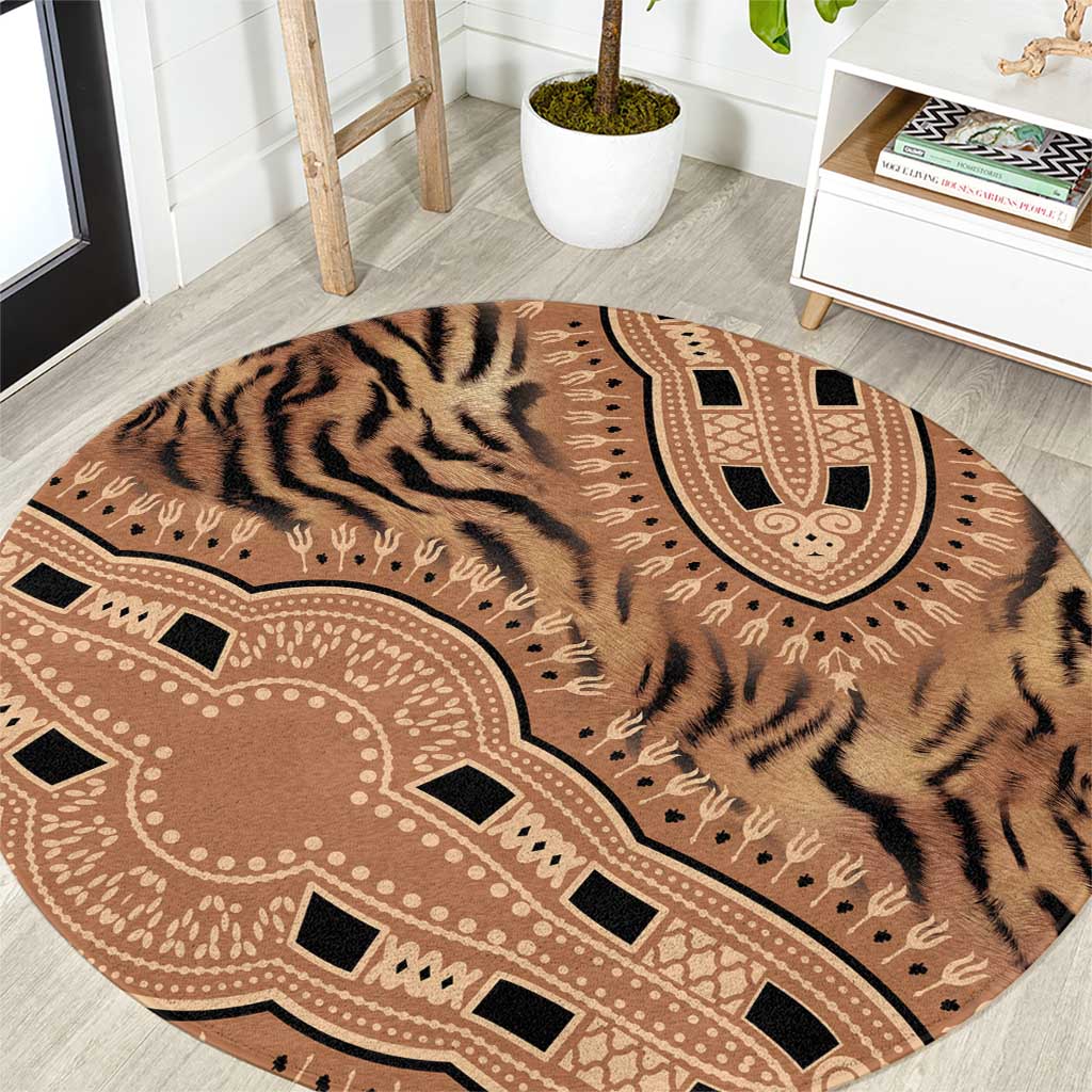 Africa Tiger Mix Dashiki Tribal Pattern Round Carpet