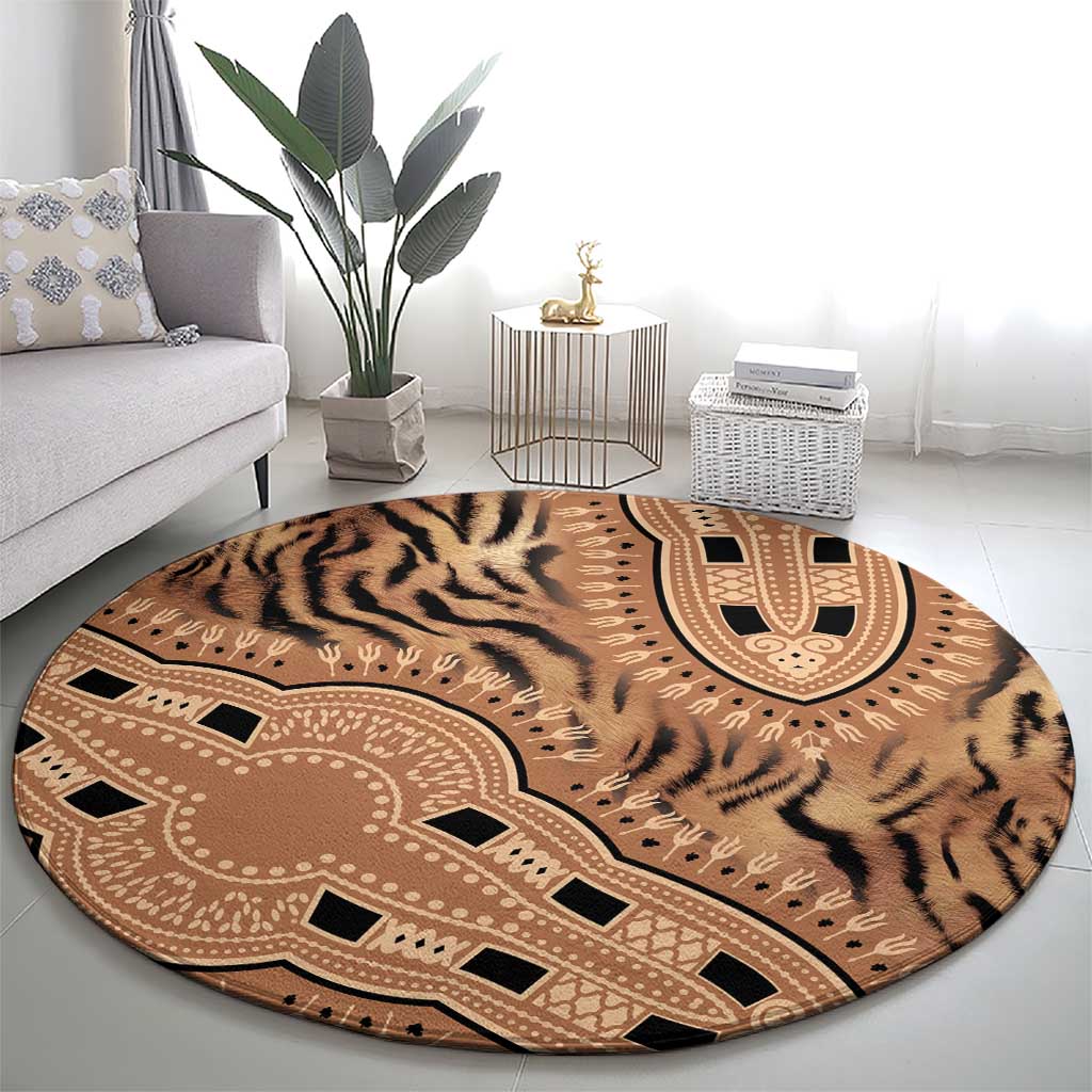 Africa Tiger Mix Dashiki Tribal Pattern Round Carpet