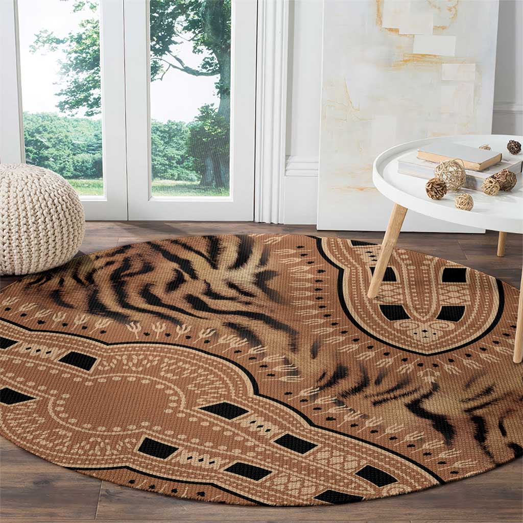 Africa Tiger Mix Dashiki Tribal Pattern Round Carpet
