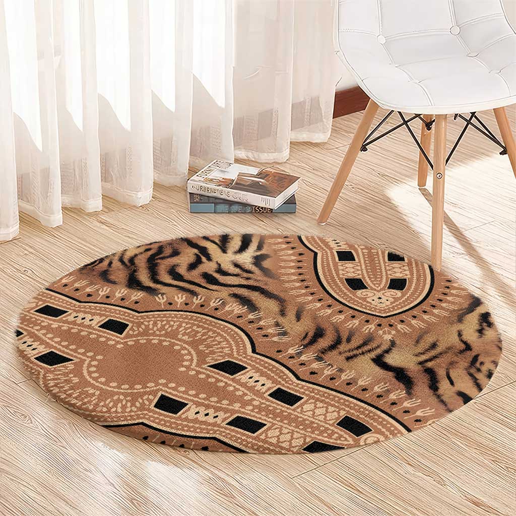 Africa Tiger Mix Dashiki Tribal Pattern Round Carpet