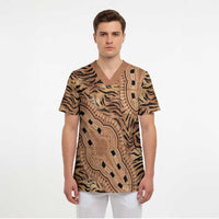 Africa Tiger Mix Dashiki Tribal Pattern Scrub Top