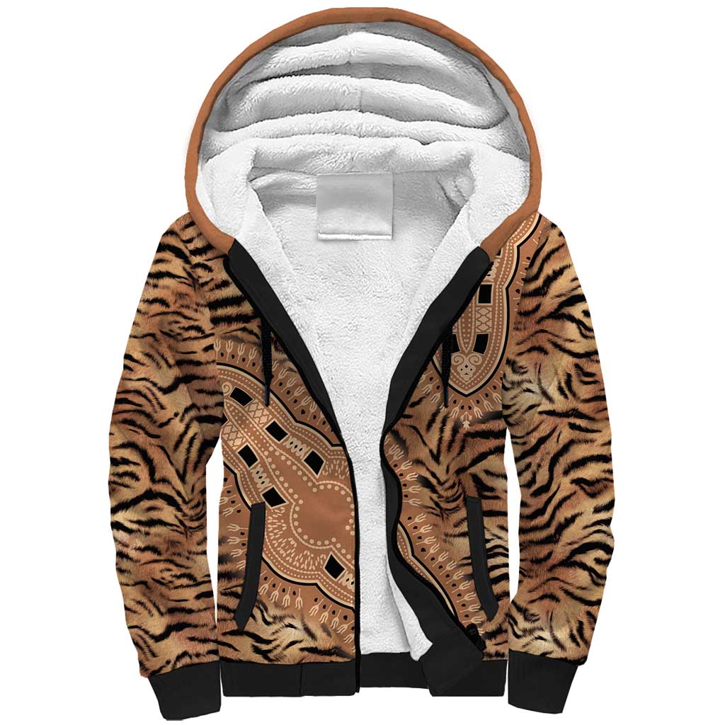 Africa Tiger Mix Dashiki Tribal Pattern Sherpa Hoodie - Wonder Print Shop