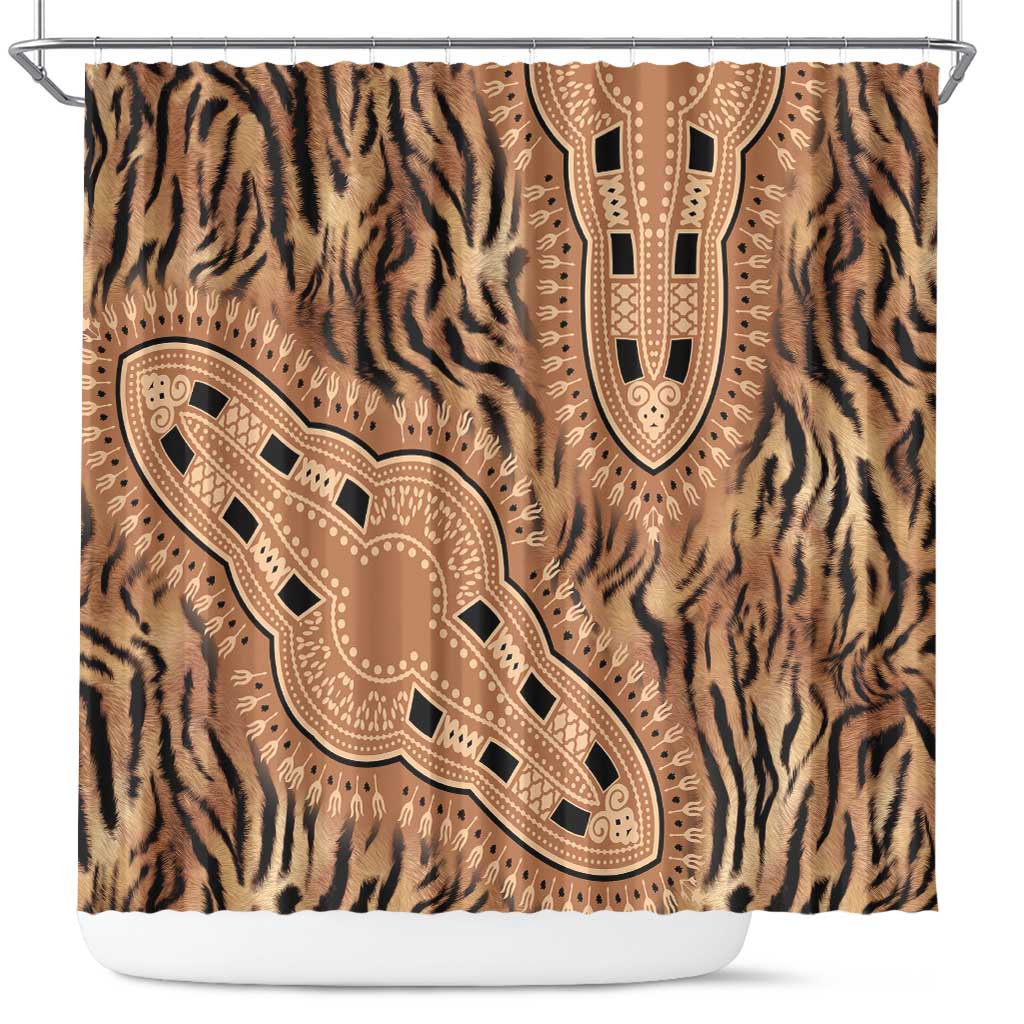 Africa Tiger Mix Dashiki Tribal Pattern Shower Curtain