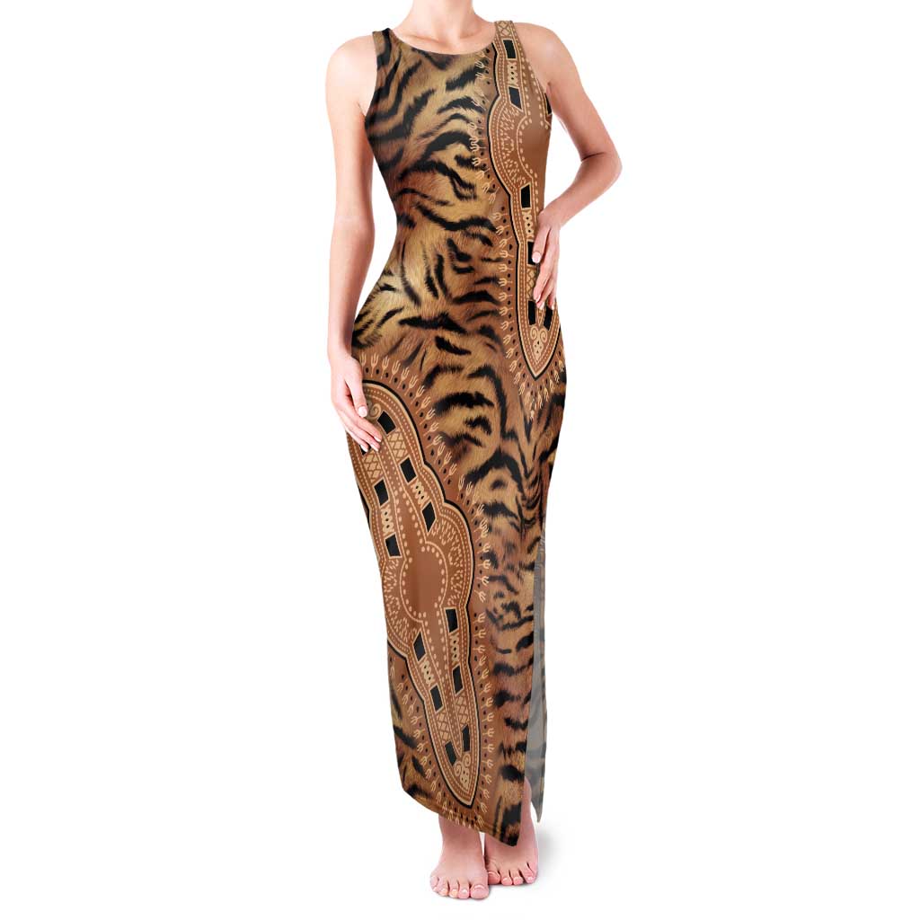 Africa Tiger Mix Dashiki Tribal Pattern Tank Maxi Dress - Wonder Print Shop