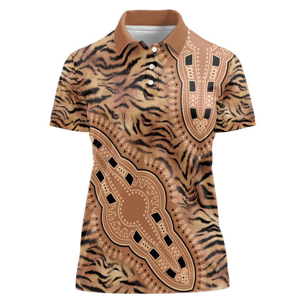 Africa Tiger Mix Dashiki Tribal Pattern Women Polo Shirt - Wonder Print Shop