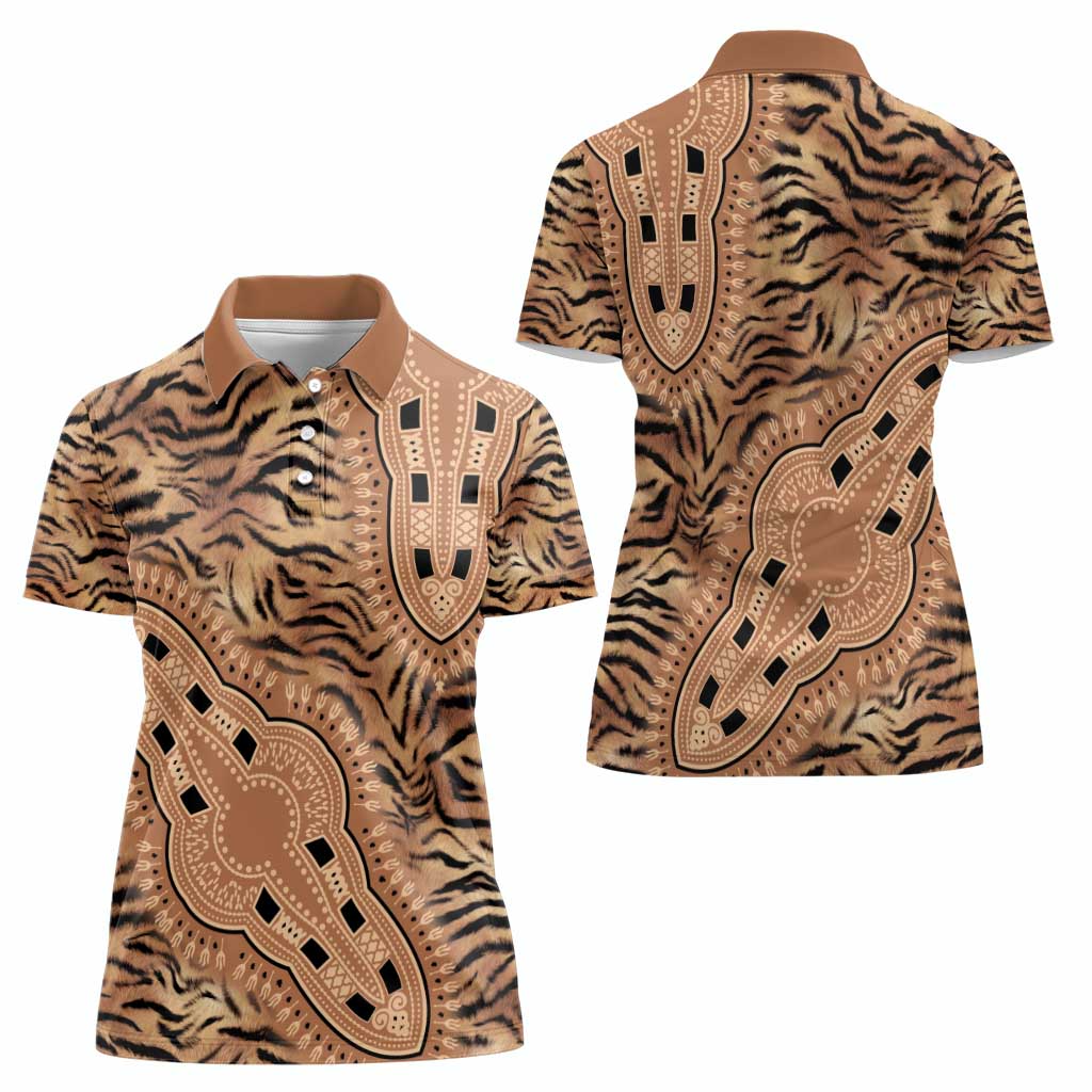 Africa Tiger Mix Dashiki Tribal Pattern Women Polo Shirt - Wonder Print Shop