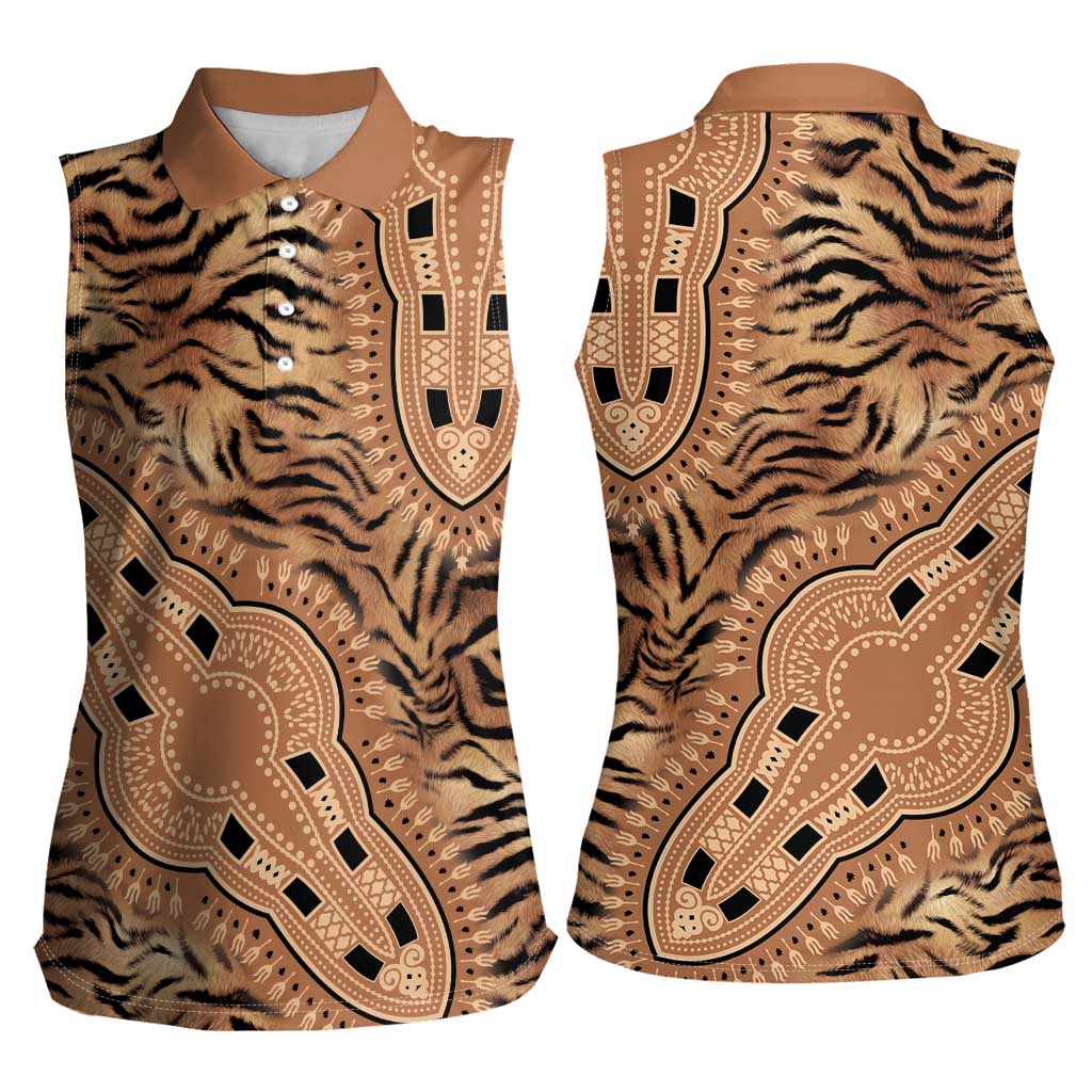 Africa Tiger Mix Dashiki Tribal Pattern Women Sleeveless Polo Shirt - Wonder Print Shop