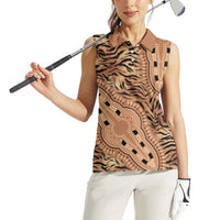 Africa Tiger Mix Dashiki Tribal Pattern Women Sleeveless Polo Shirt - Wonder Print Shop