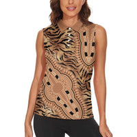 Africa Tiger Mix Dashiki Tribal Pattern Women Sleeveless Polo Shirt - Wonder Print Shop