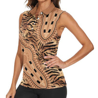 Africa Tiger Mix Dashiki Tribal Pattern Women Sleeveless Polo Shirt - Wonder Print Shop