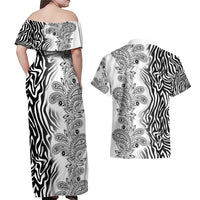 Africa Zebra Mix Paisley Tribal Pattern Couples Matching Off Shoulder Maxi Dress and Hawaiian Shirt LT9 - Wonder Print Shop