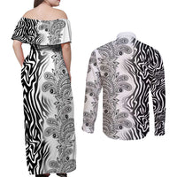 Africa Zebra Mix Paisley Tribal Pattern Couples Matching Off Shoulder Maxi Dress and Long Sleeve Button Shirt LT9 - Wonder Print Shop