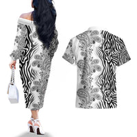 Africa Zebra Mix Paisley Tribal Pattern Couples Matching Off The Shoulder Long Sleeve Dress and Hawaiian Shirt LT9 - Wonder Print Shop