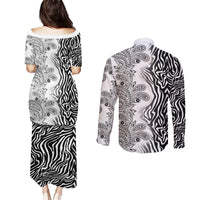 Africa Zebra Mix Paisley Tribal Pattern Couples Matching Puletasi and Long Sleeve Button Shirt LT9 - Wonder Print Shop