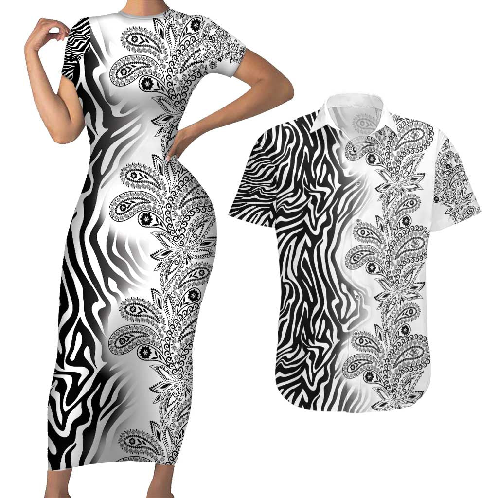 Africa Zebra Mix Paisley Tribal Pattern Couples Matching Short Sleeve Bodycon Dress and Hawaiian Shirt LT9 - Wonder Print Shop