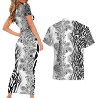 Africa Zebra Mix Paisley Tribal Pattern Couples Matching Short Sleeve Bodycon Dress and Hawaiian Shirt LT9 - Wonder Print Shop