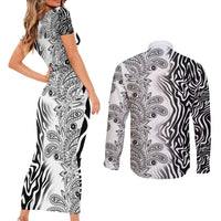 Africa Zebra Mix Paisley Tribal Pattern Couples Matching Short Sleeve Bodycon Dress and Long Sleeve Button Shirt LT9 - Wonder Print Shop