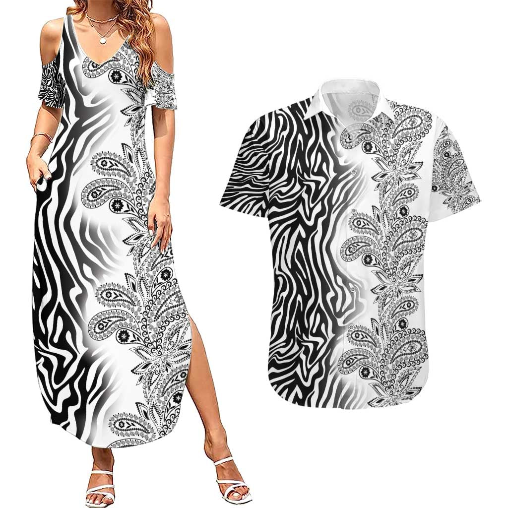 Africa Zebra Mix Paisley Tribal Pattern Couples Matching Summer Maxi Dress and Hawaiian Shirt LT9 - Wonder Print Shop