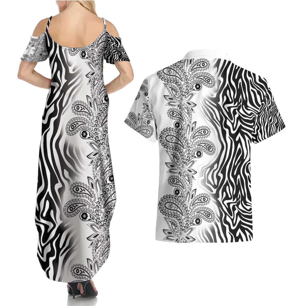 Africa Zebra Mix Paisley Tribal Pattern Couples Matching Summer Maxi Dress and Hawaiian Shirt LT9 - Wonder Print Shop