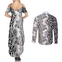 Africa Zebra Mix Paisley Tribal Pattern Couples Matching Summer Maxi Dress and Long Sleeve Button Shirt LT9 - Wonder Print Shop