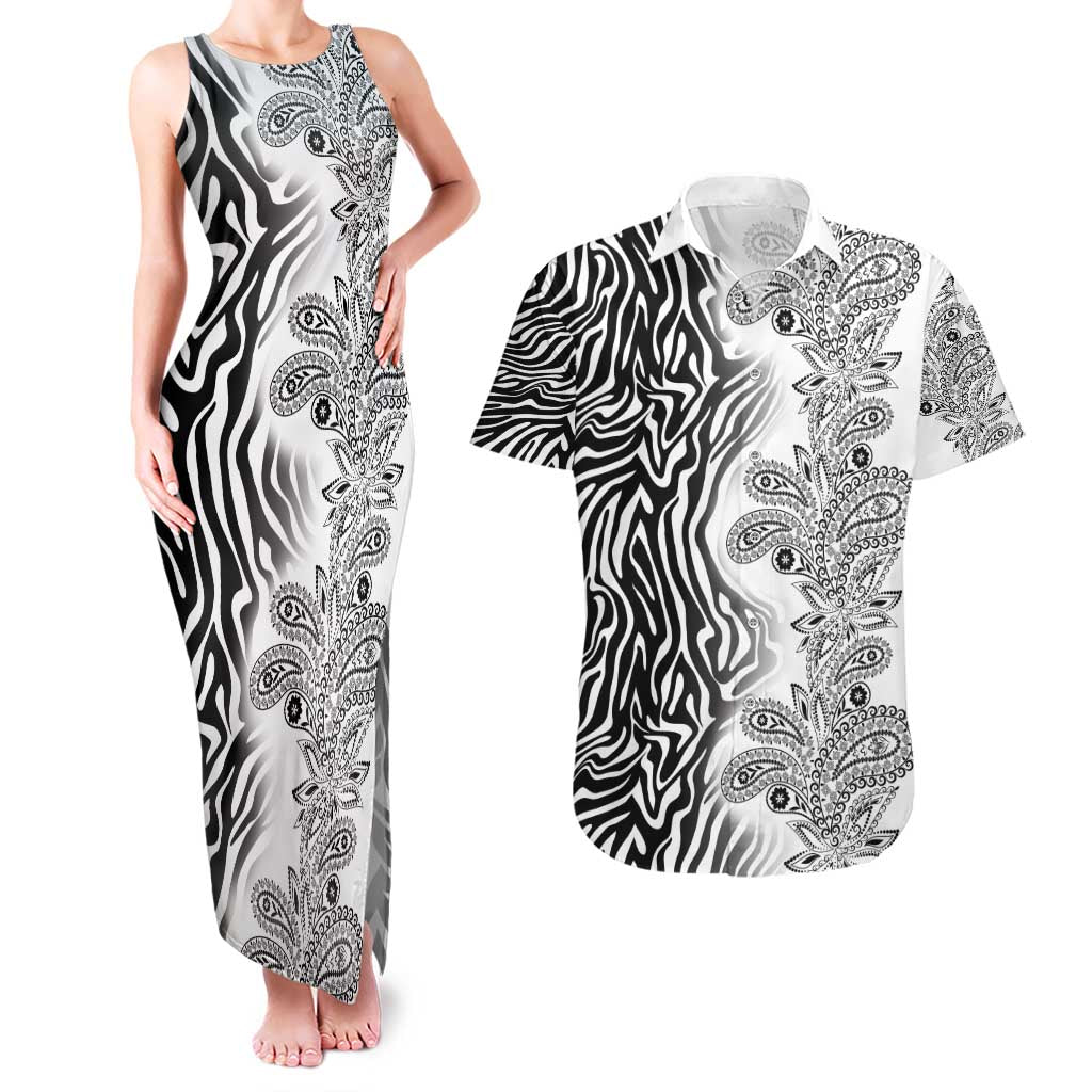 Africa Zebra Mix Paisley Tribal Pattern Couples Matching Tank Maxi Dress and Hawaiian Shirt LT9 - Wonder Print Shop